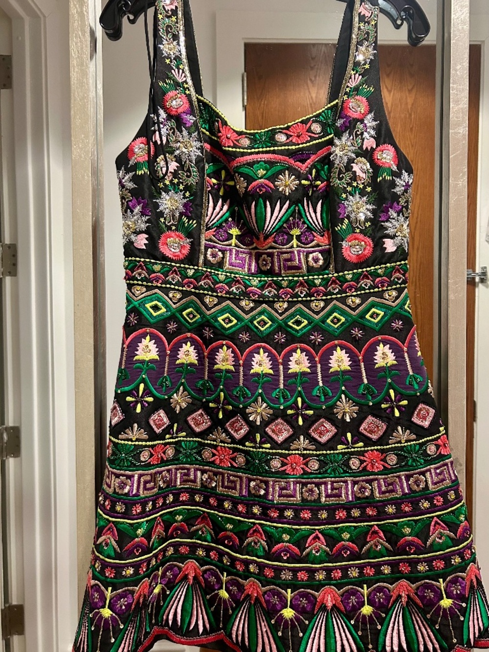 Alice + Olivia Stacey Bendet Embroidered Boho Mini Dress Black Multicolor Fit &